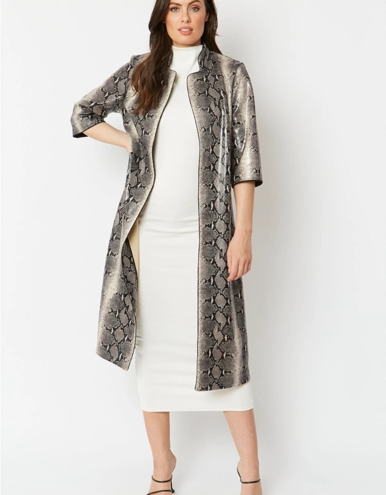 Grey Snake Print Faux Suede Jacket