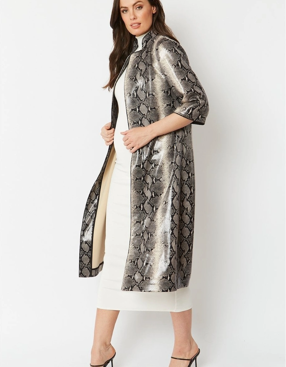 Grey Snake Print Faux Suede Jacket