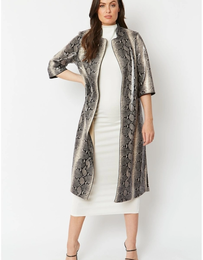 Grey Snake Print Faux Suede Jacket