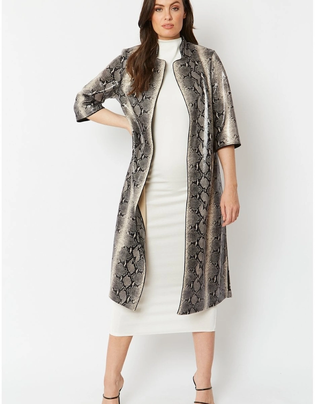 Grey Snake Print Faux Suede Jacket