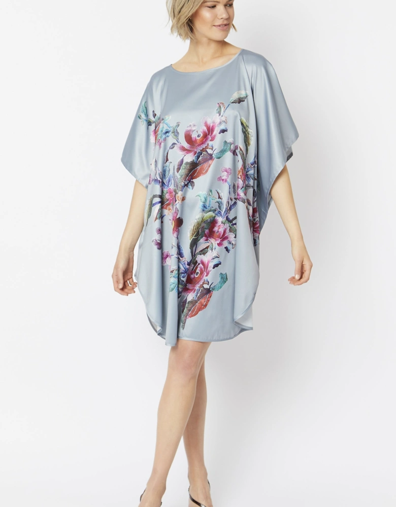 Grey Silk Blend Digital Print Kimono Dress