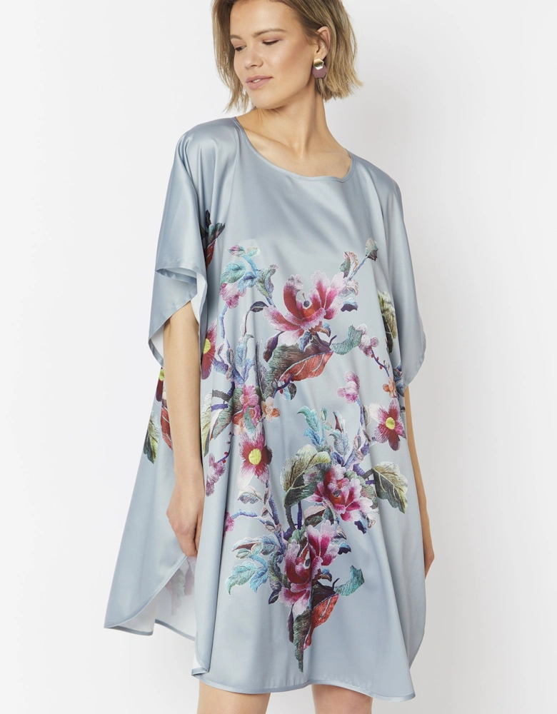 Grey Silk Blend Digital Print Kimono Dress