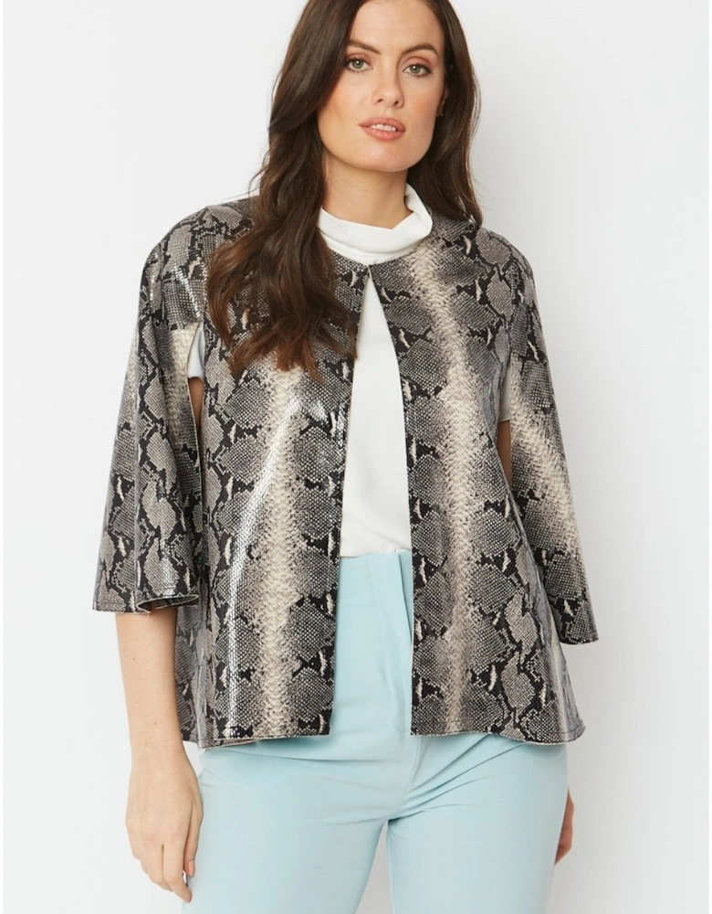 Grey Snake Print Faux Suede Cape