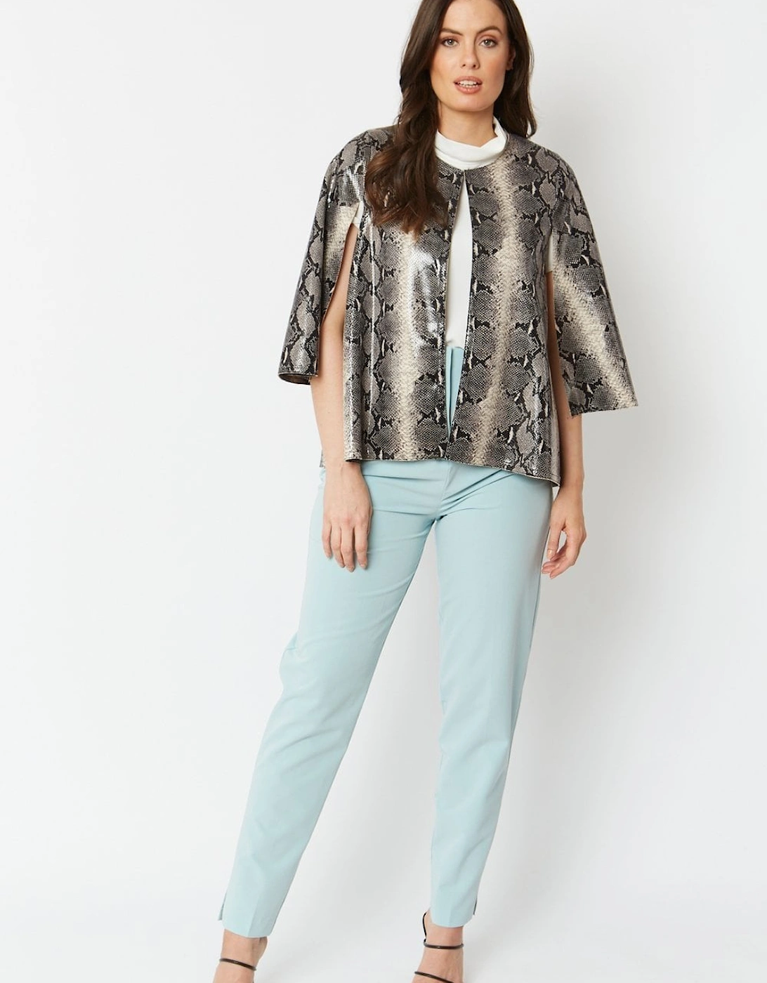 Grey Snake Print Faux Suede Cape