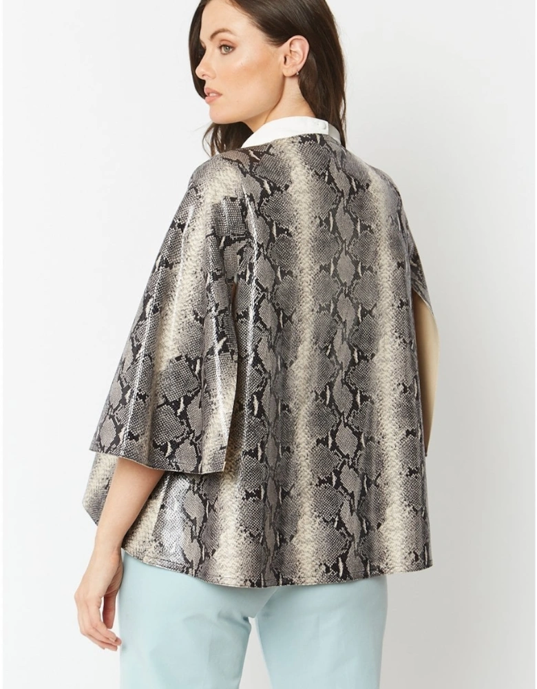 Grey Snake Print Faux Suede Cape