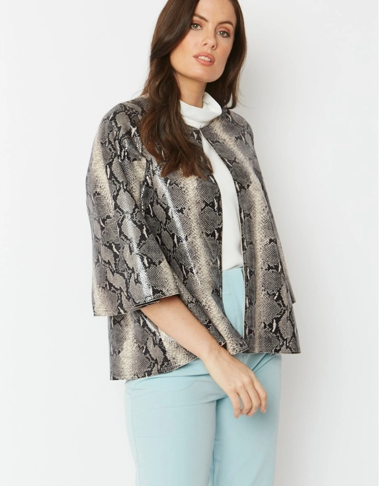 Grey Snake Print Faux Suede Cape