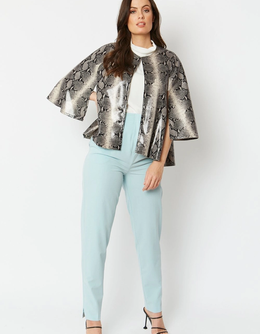 Grey Snake Print Faux Suede Cape