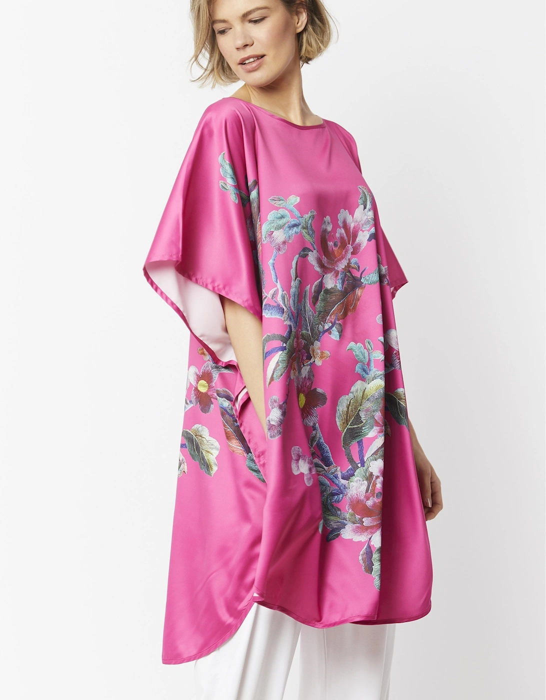Pink Silk Blend Digital Print Kimono Dress, 5 of 4