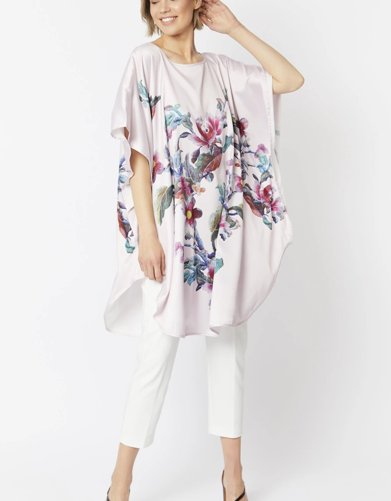 Pink Silk Blend Digital Print Kimono Dress