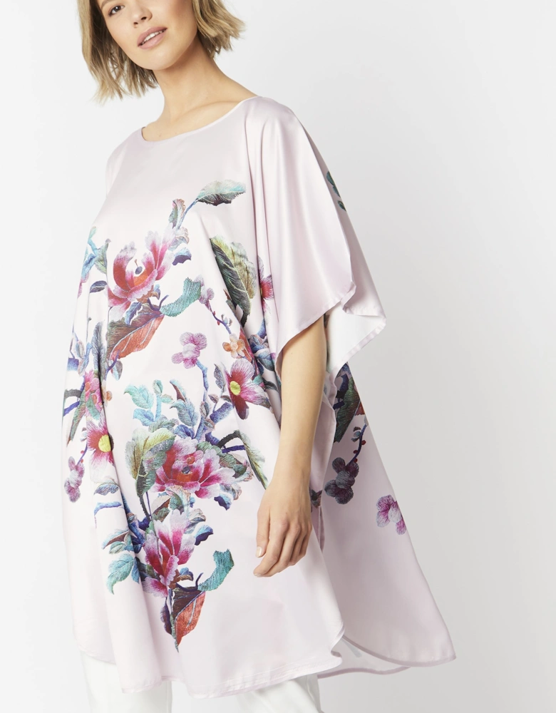 Pink Silk Blend Digital Print Kimono Dress