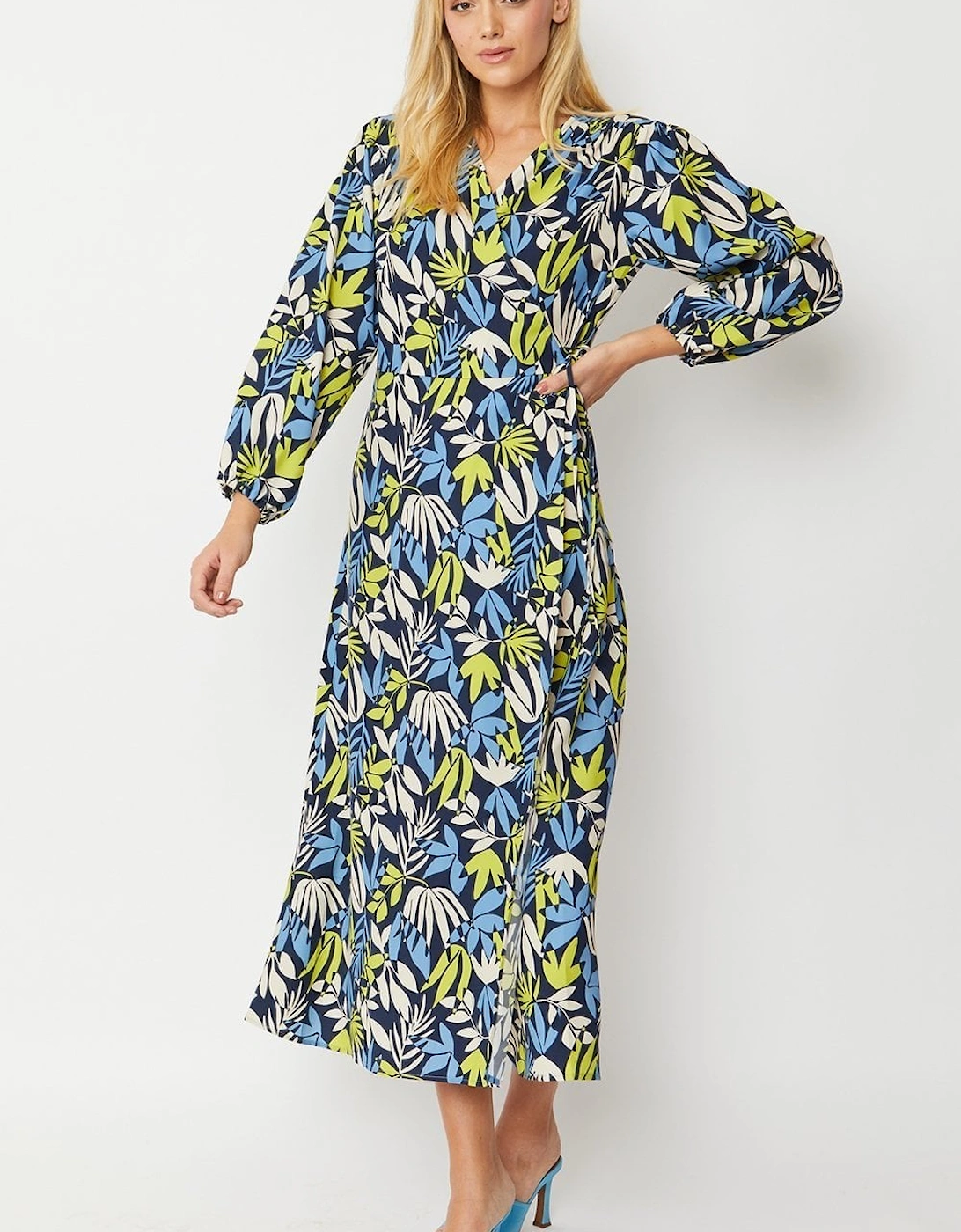 Blue Linen Blend Long Sleeve Maxi Dress, 4 of 3