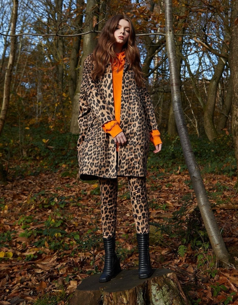 Leopard Print Faux Suede Leopard Print Trench Style Jacket