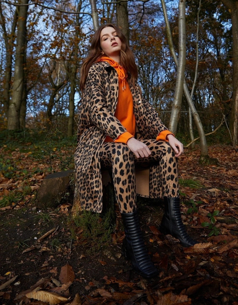 Leopard Print Faux Suede Leopard Print Trench Style Jacket