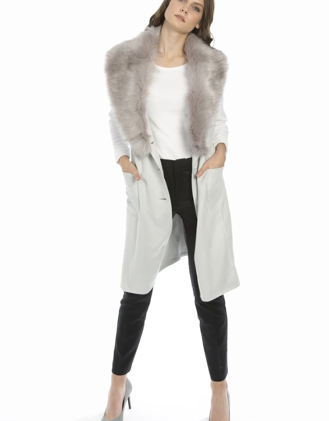 White Faux Fur Faux Suede Gilet