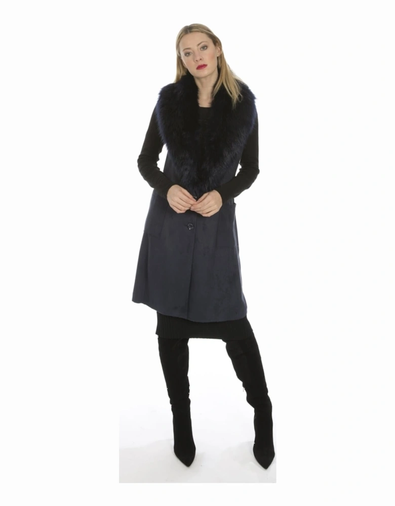 Navy Faux Fur Faux Suede Gilet