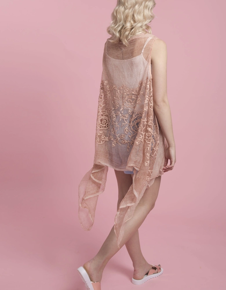 Pink Silk Blend Embroidery Cape
