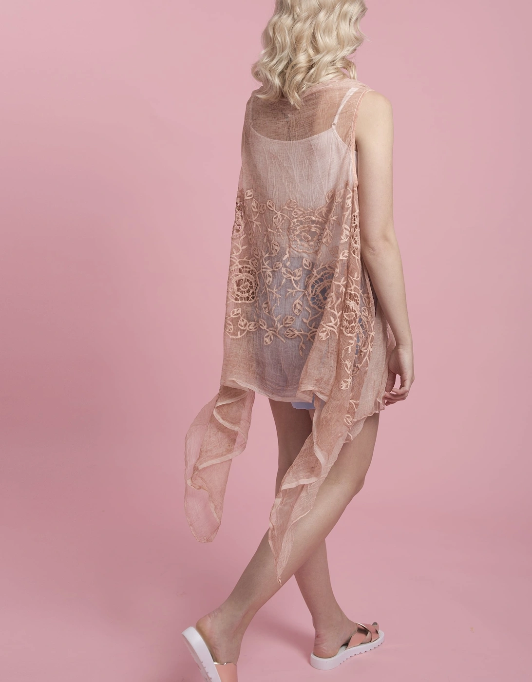 Pink Silk Blend Embroidery Cape
