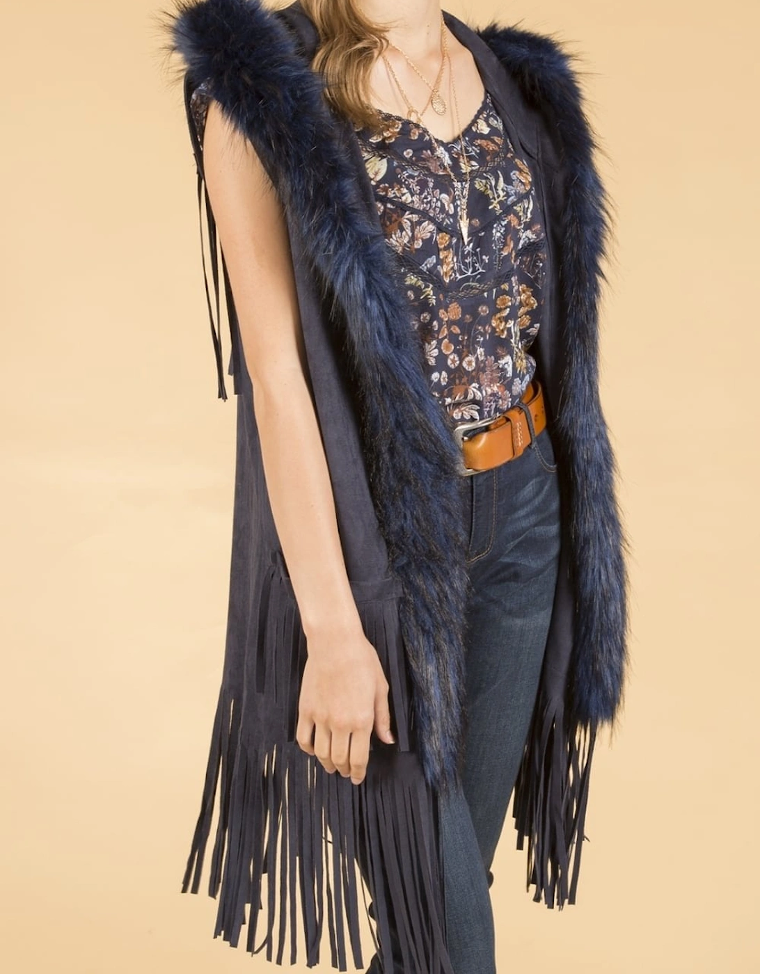 Blue Faux Suede and Faux Fur Gilet, 4 of 3