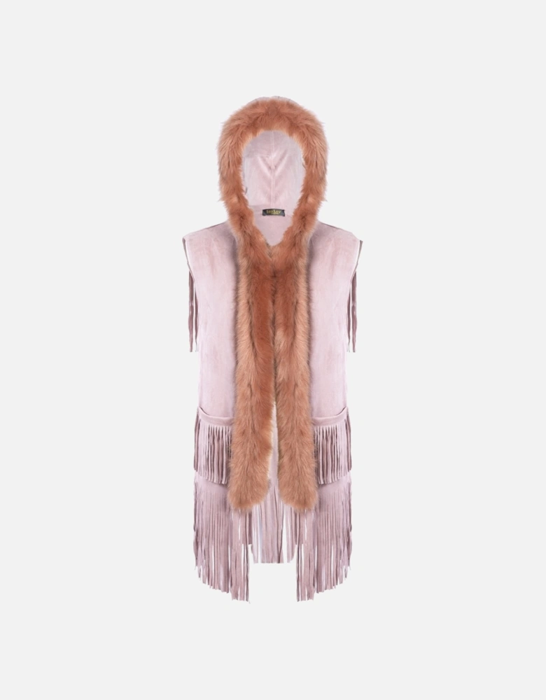 Pink Faux Suede and Faux Fur Gilet