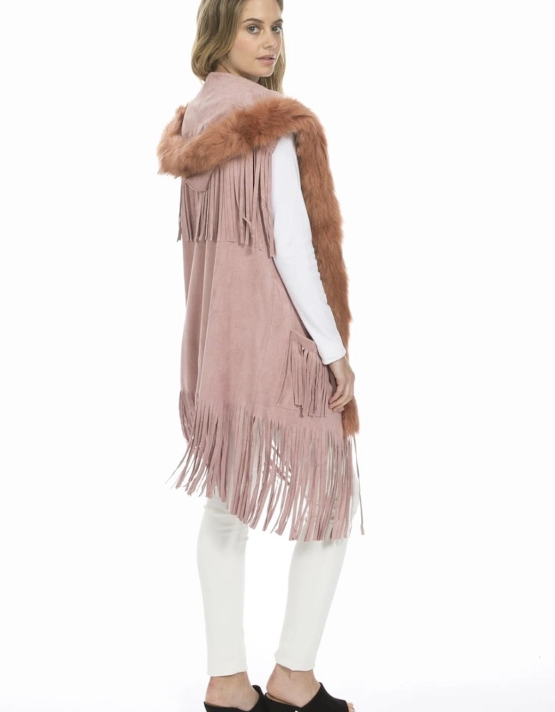 Pink Faux Suede and Faux Fur Gilet