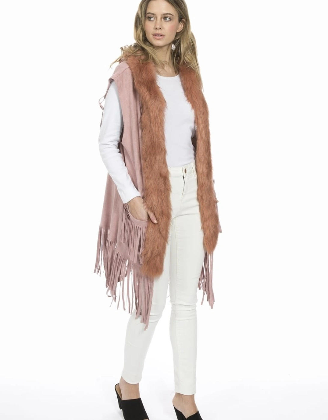 Pink Faux Suede and Faux Fur Gilet