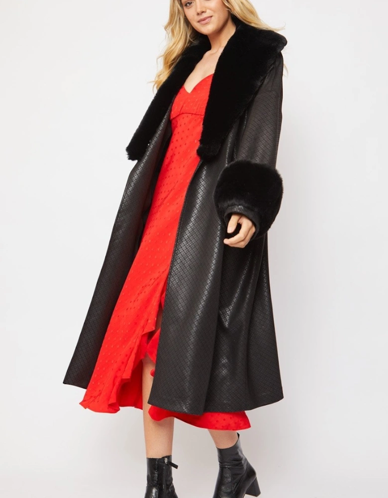 Black Oversized Faux Suede Jacket With Detachable Faux Fur Cuffs & Collar