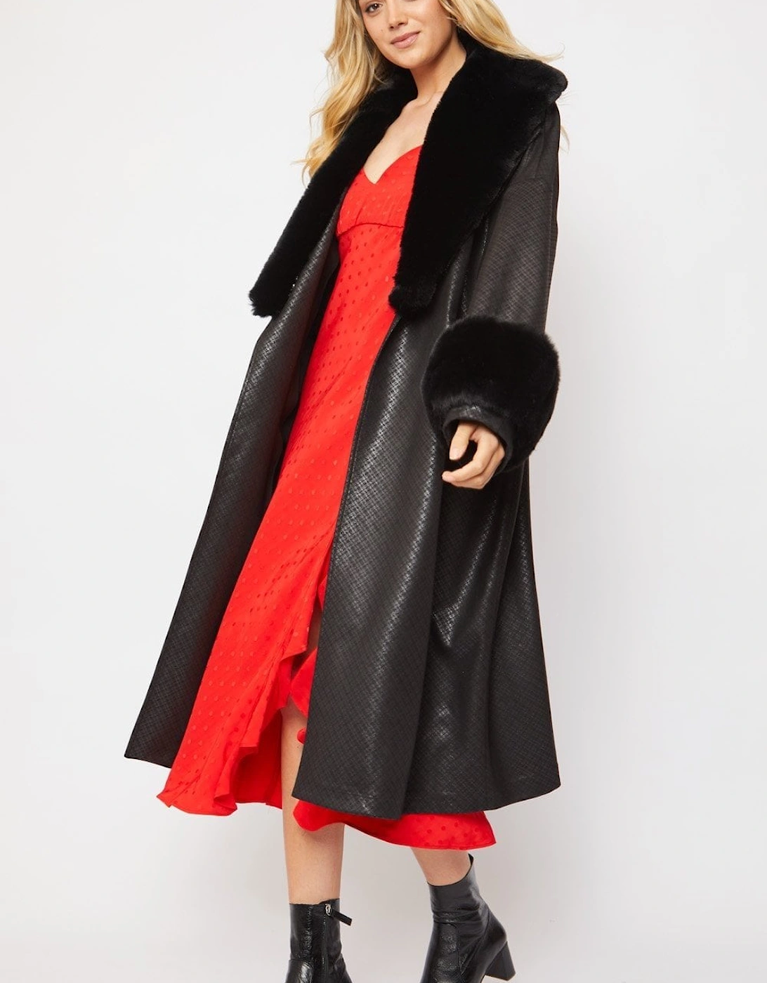 Black Oversized Faux Suede Jacket With Detachable Faux Fur Cuffs & Collar, 4 of 3