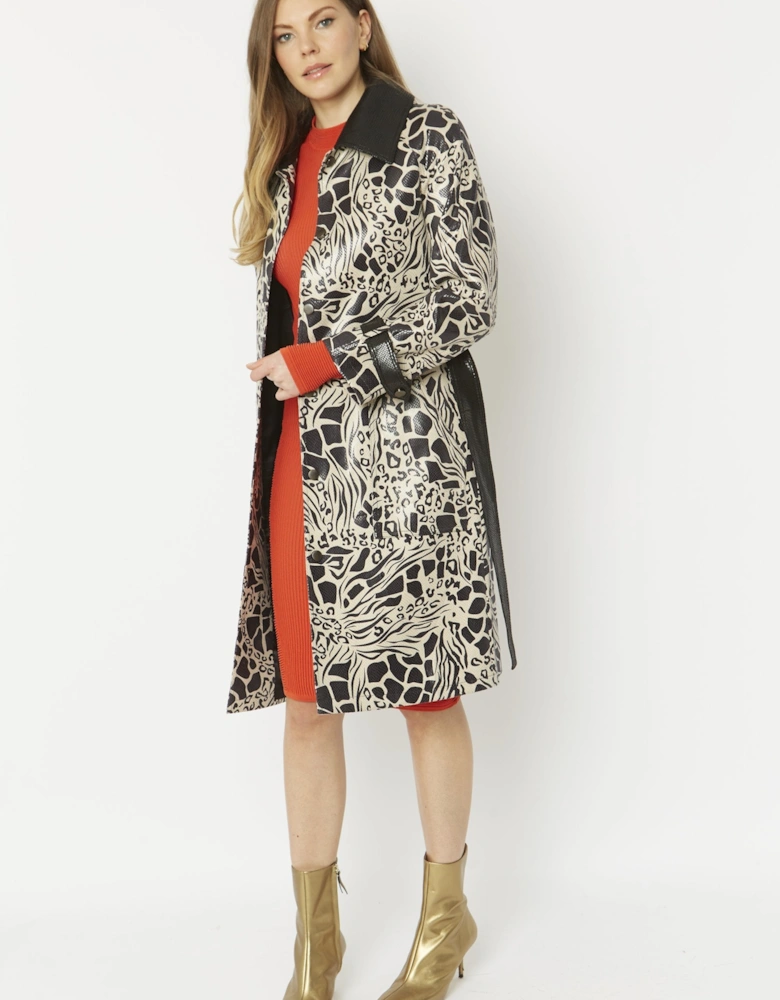 Mono Leopard Faux Suede Snakeskin Effect Animal Print Coat