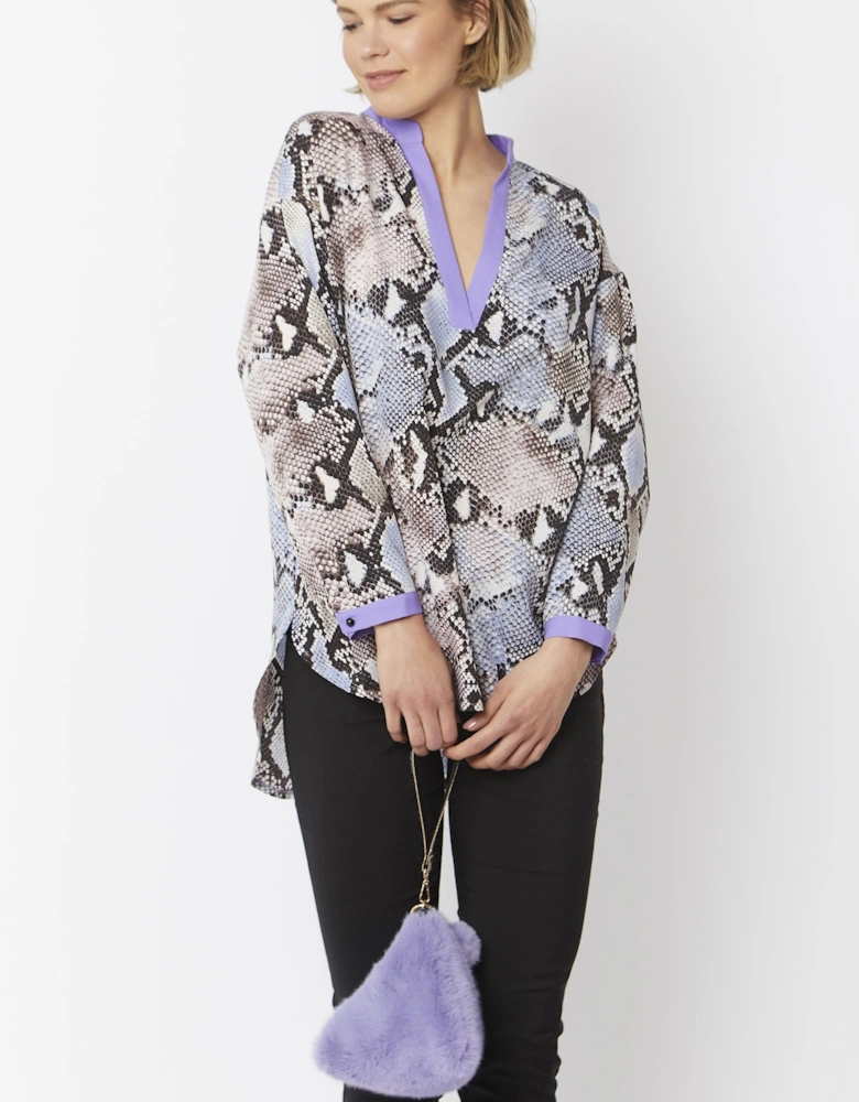 Purple Silk Blend Snake Print Blouse