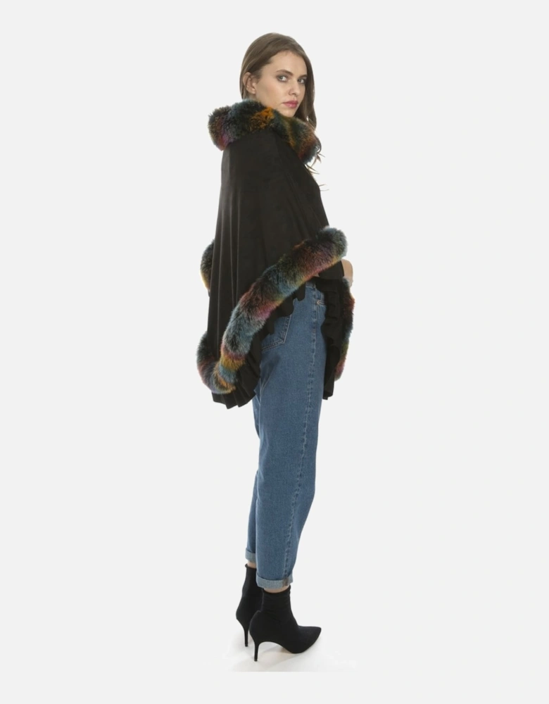 Multi Faux Suede and Faux Fur Poncho