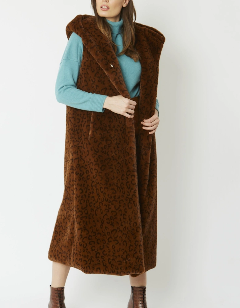 Chocolate Shania Faux Fur Long Length Hooded Gilet