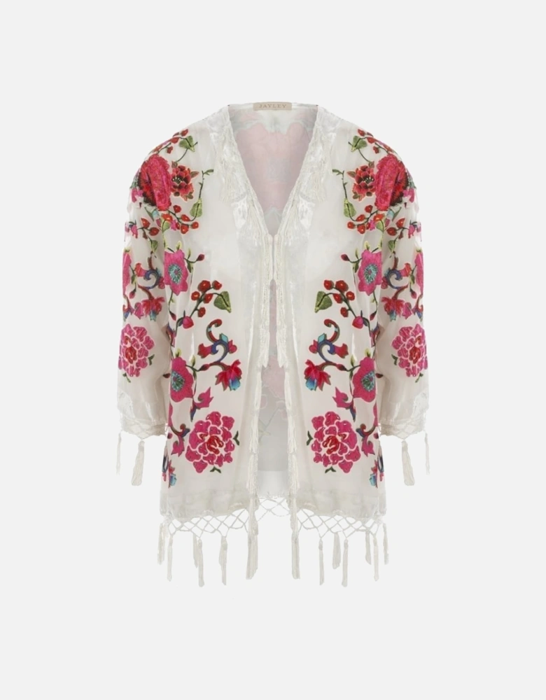 Cream Vintage Floral Silk Devore Jacket