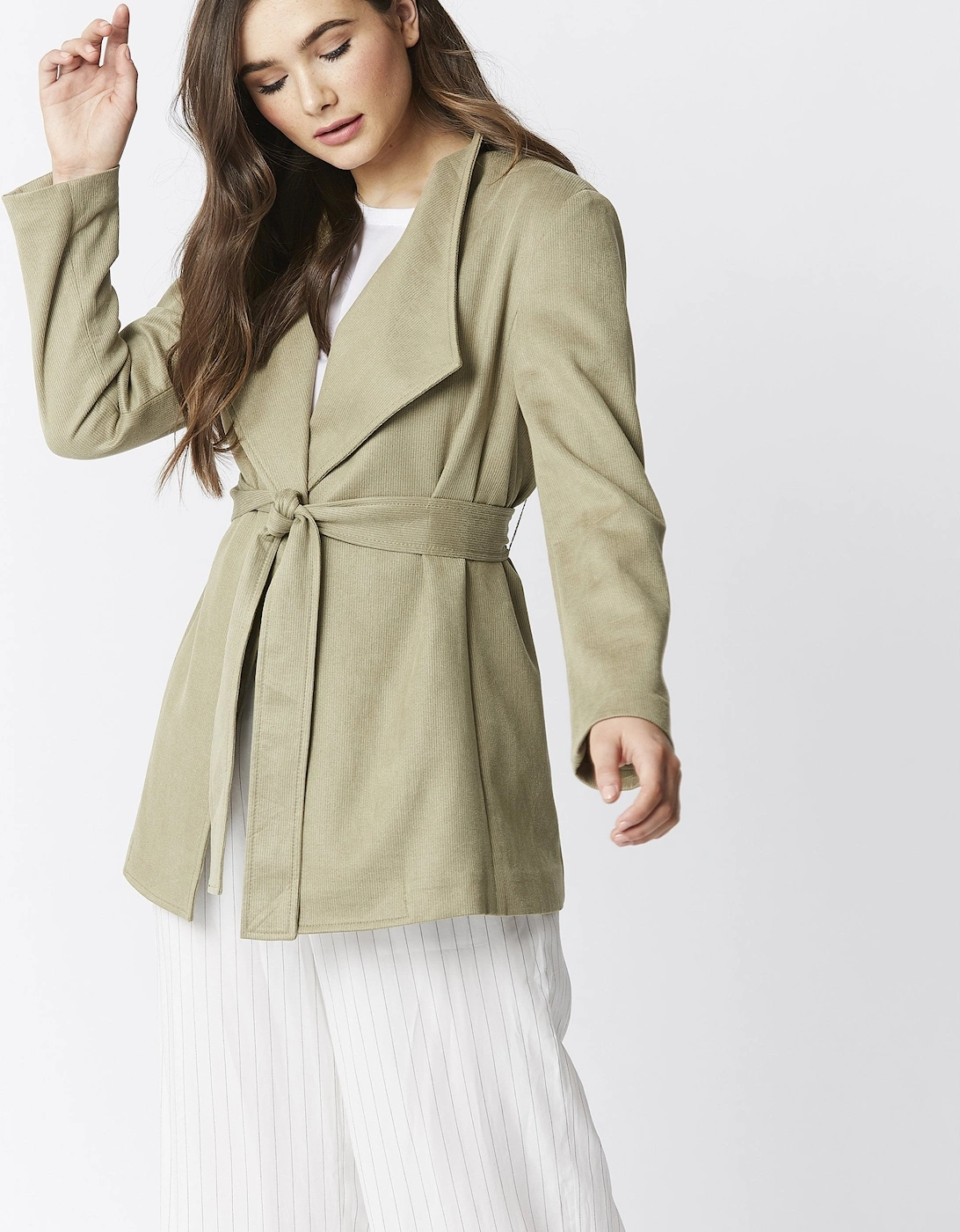 Green Faux Suede Jacket Tie Waist