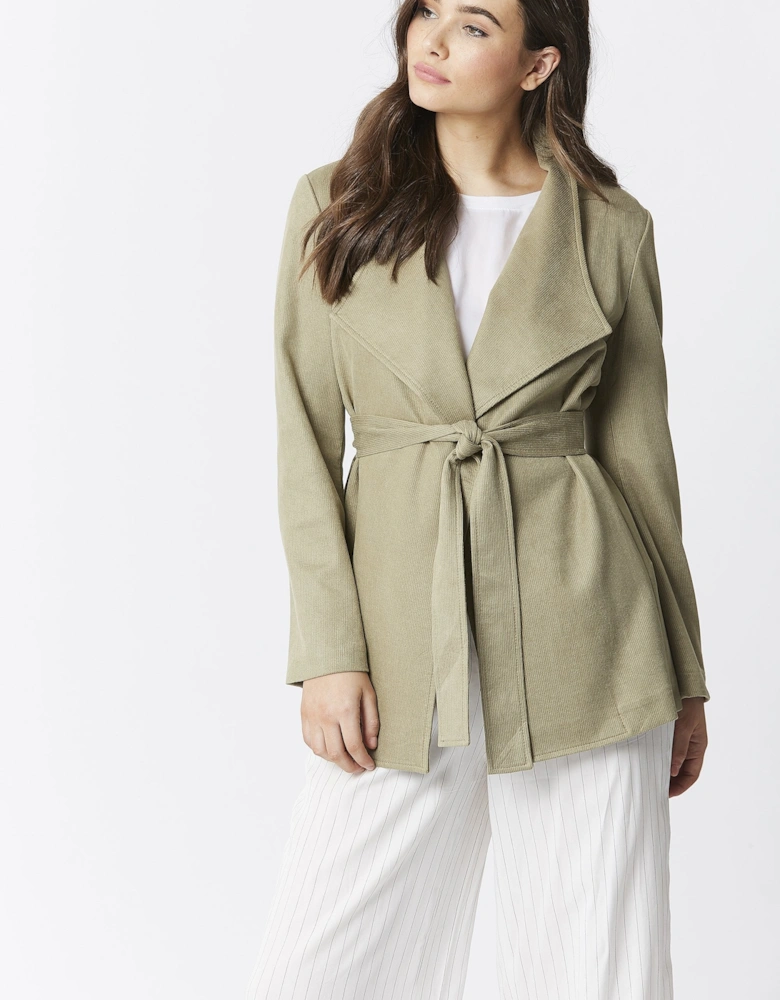 Green Faux Suede Jacket Tie Waist