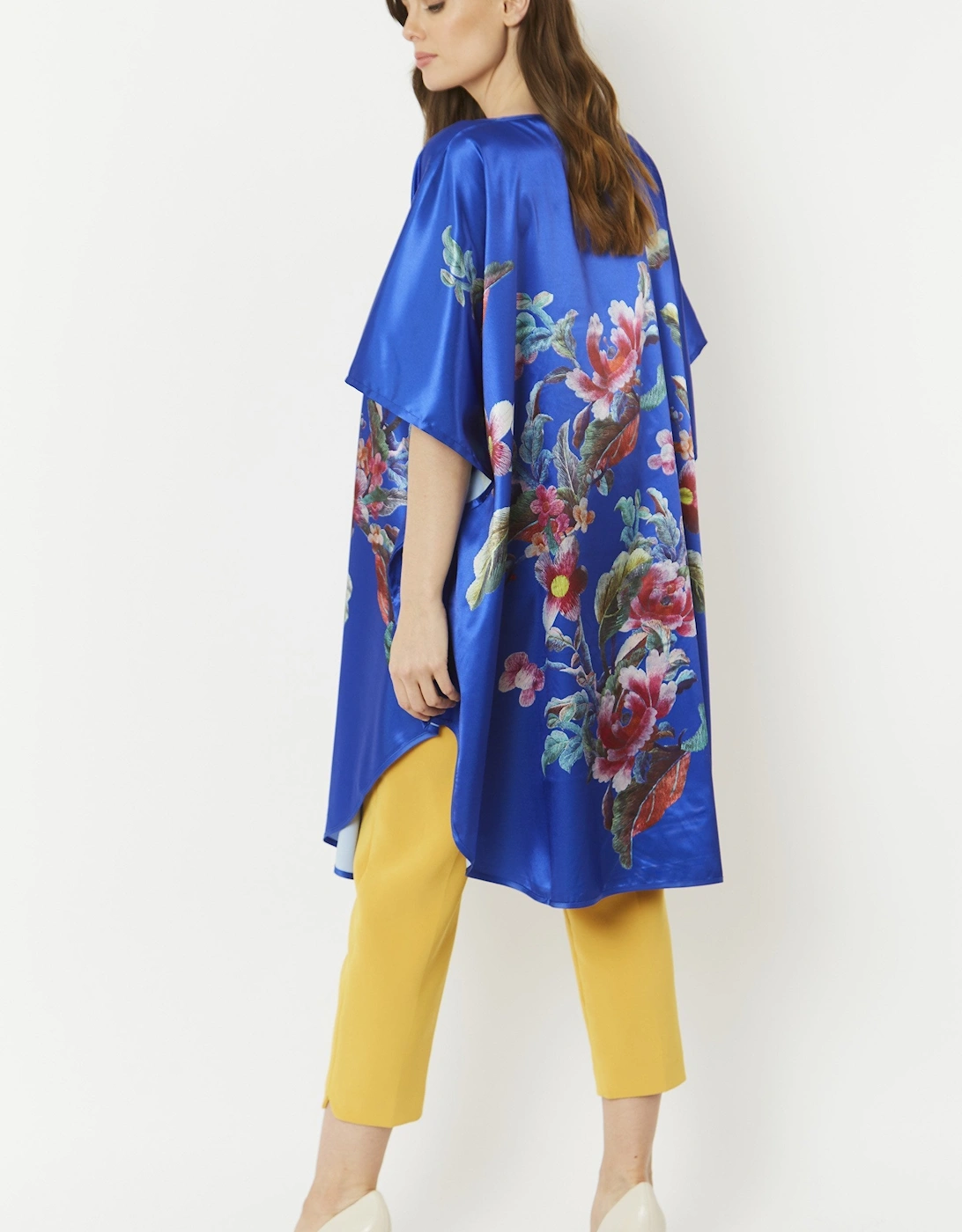 Blue Silk Blend Digital Print Kimono Dress