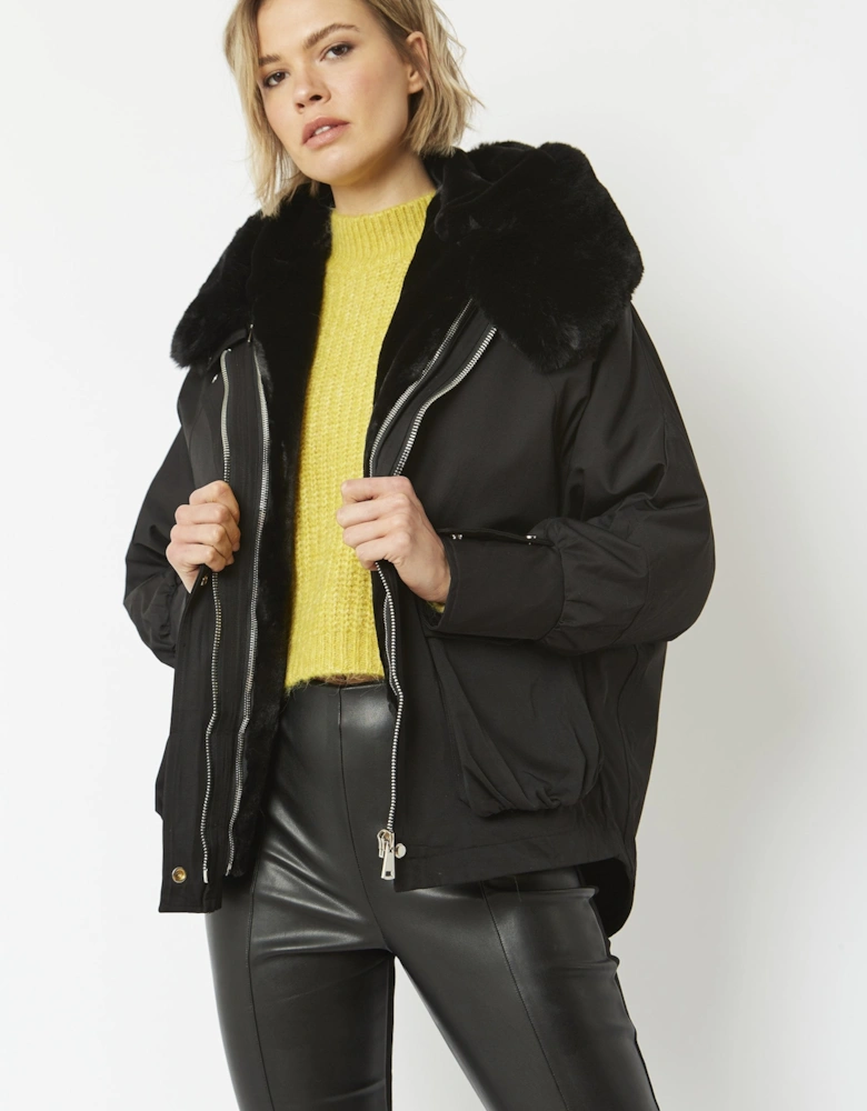 Black Three in One Faux Fur Parka Coat