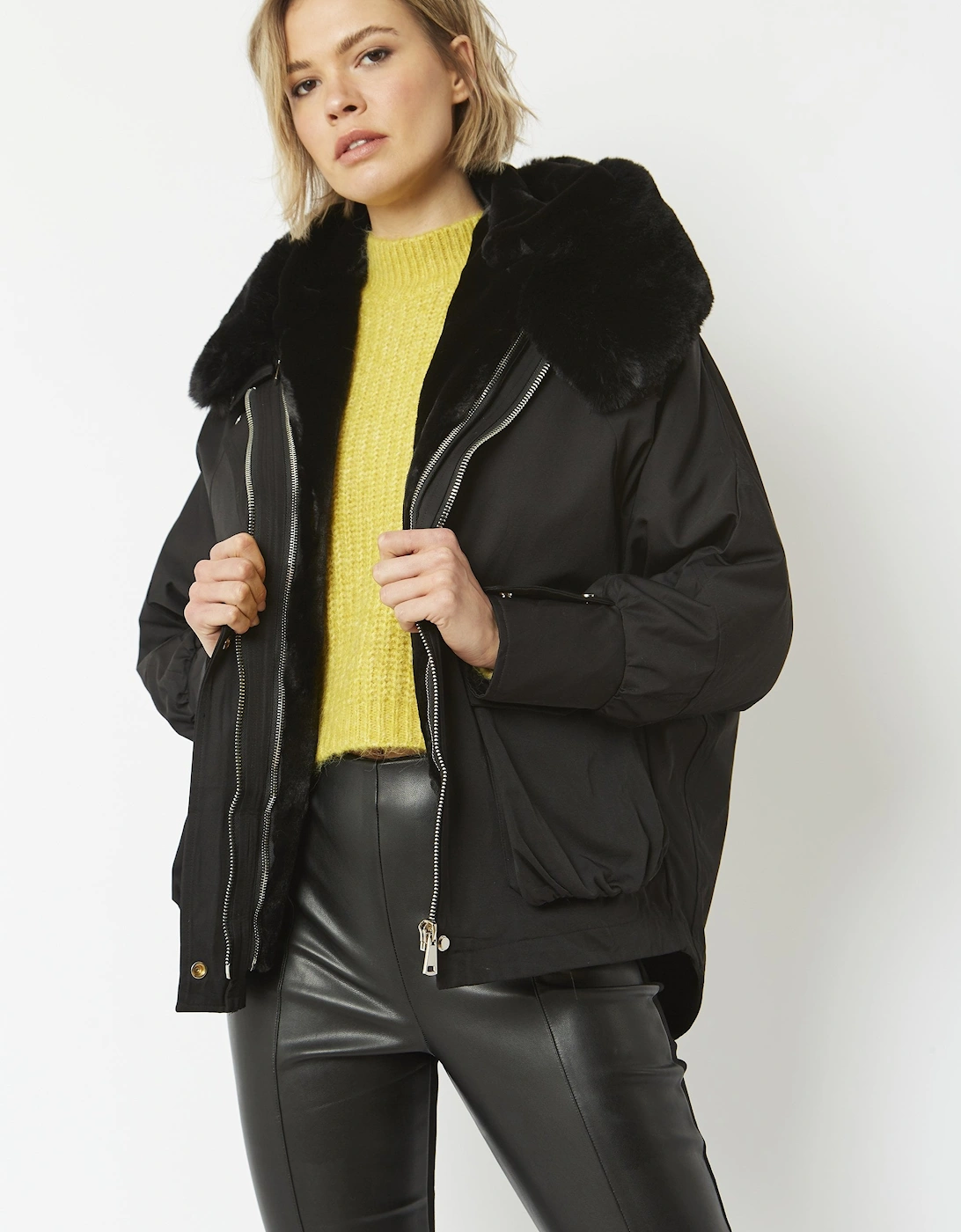 Black Three in One Faux Fur Parka Coat, 30 of 29