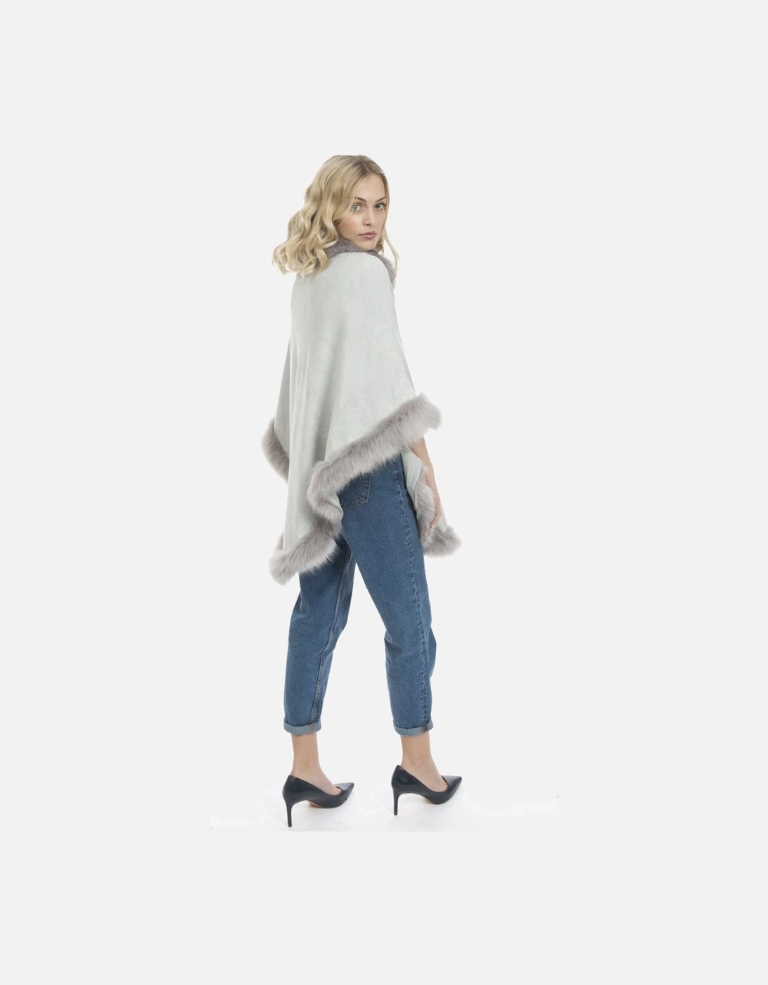 Grey Faux Suede and Faux Fur Poncho, 3 of 2