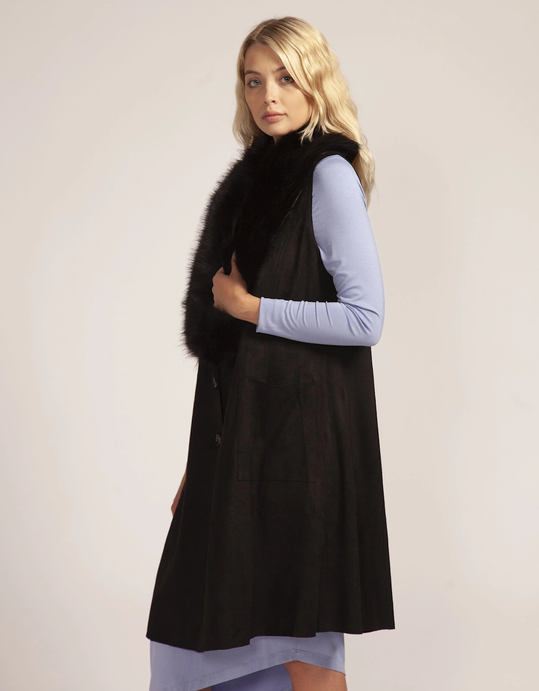 Black Faux Fur Faux Suede Gilet