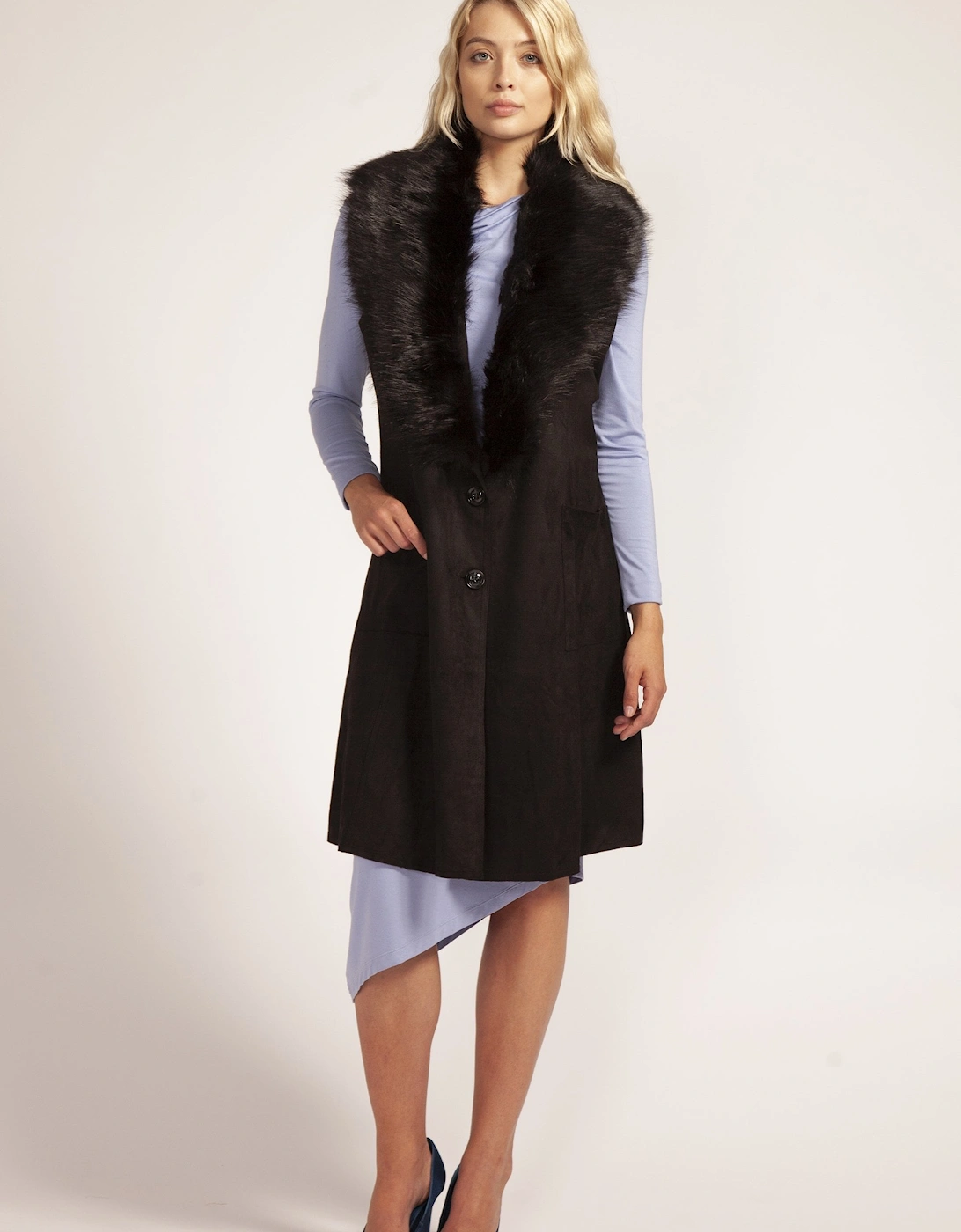 Black Faux Fur Faux Suede Gilet