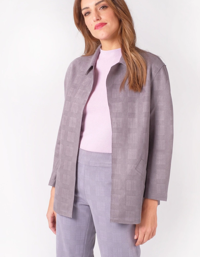 Grey Faux Suede Checked Jacket