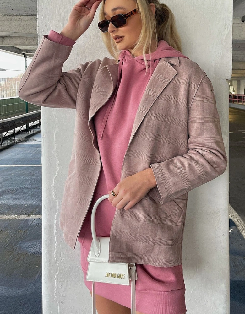 Pink Faux Suede Checked Jacket