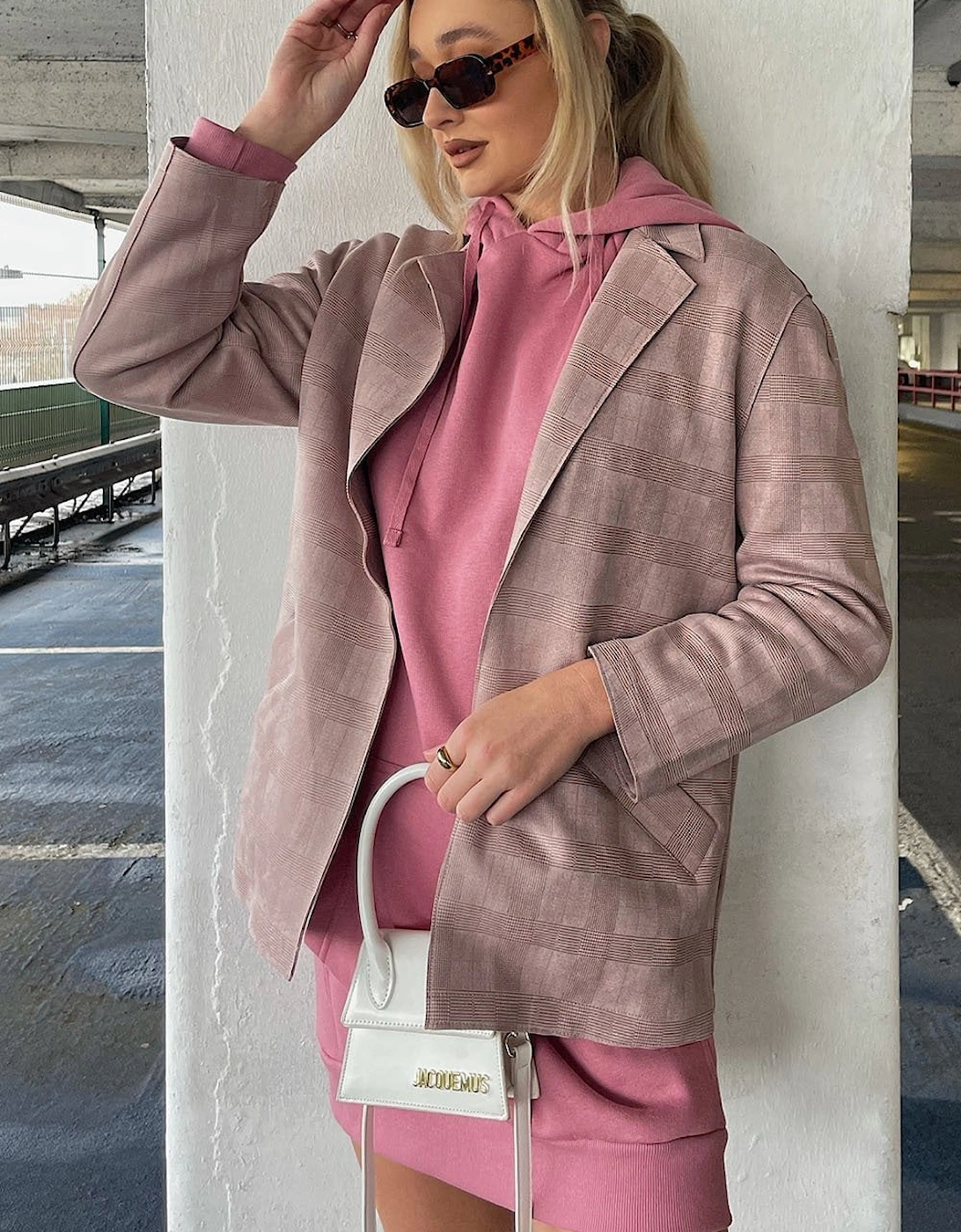 Pink Faux Suede Checked Jacket