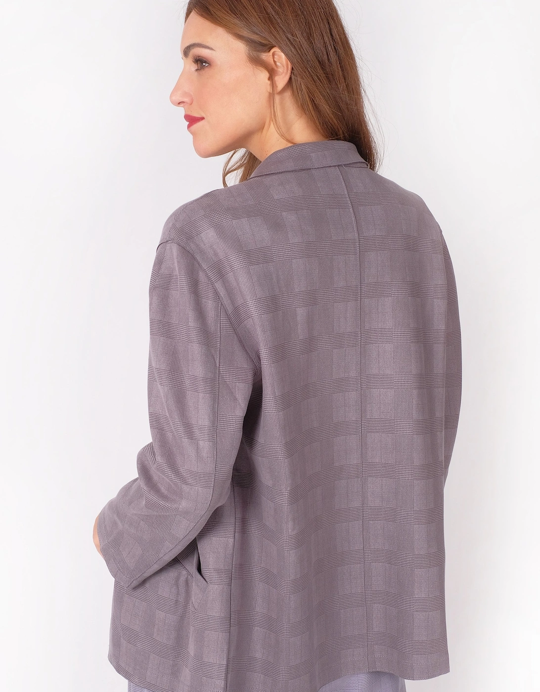 Grey Faux Suede Checked Jacket