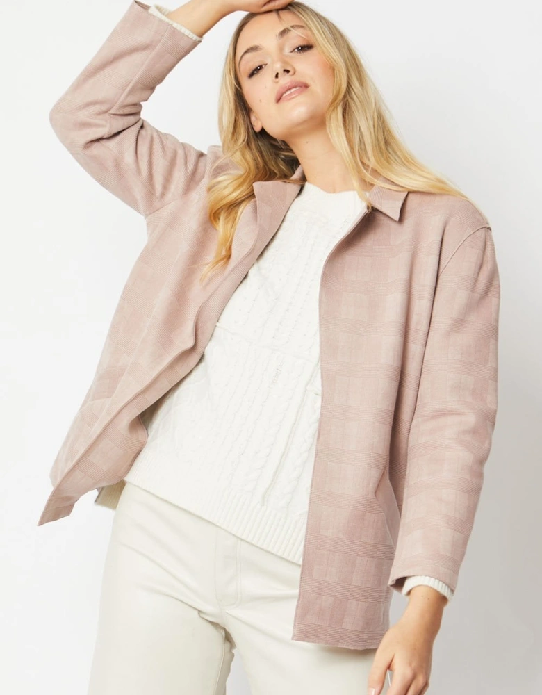 Pink Faux Suede Checked Jacket