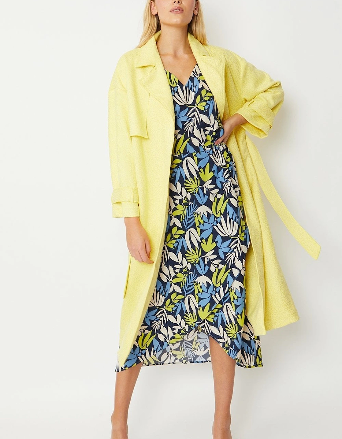 Yellow Faux Suede Animal Print Trench Coat, 4 of 3