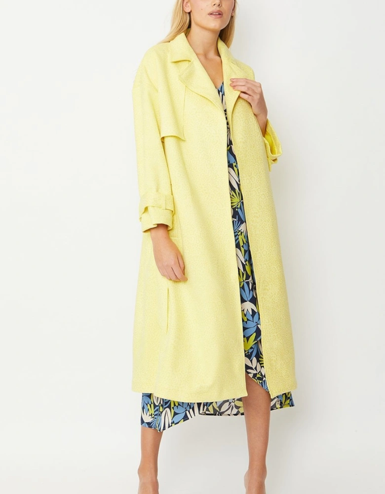 Yellow Faux Suede Animal Print Trench Coat