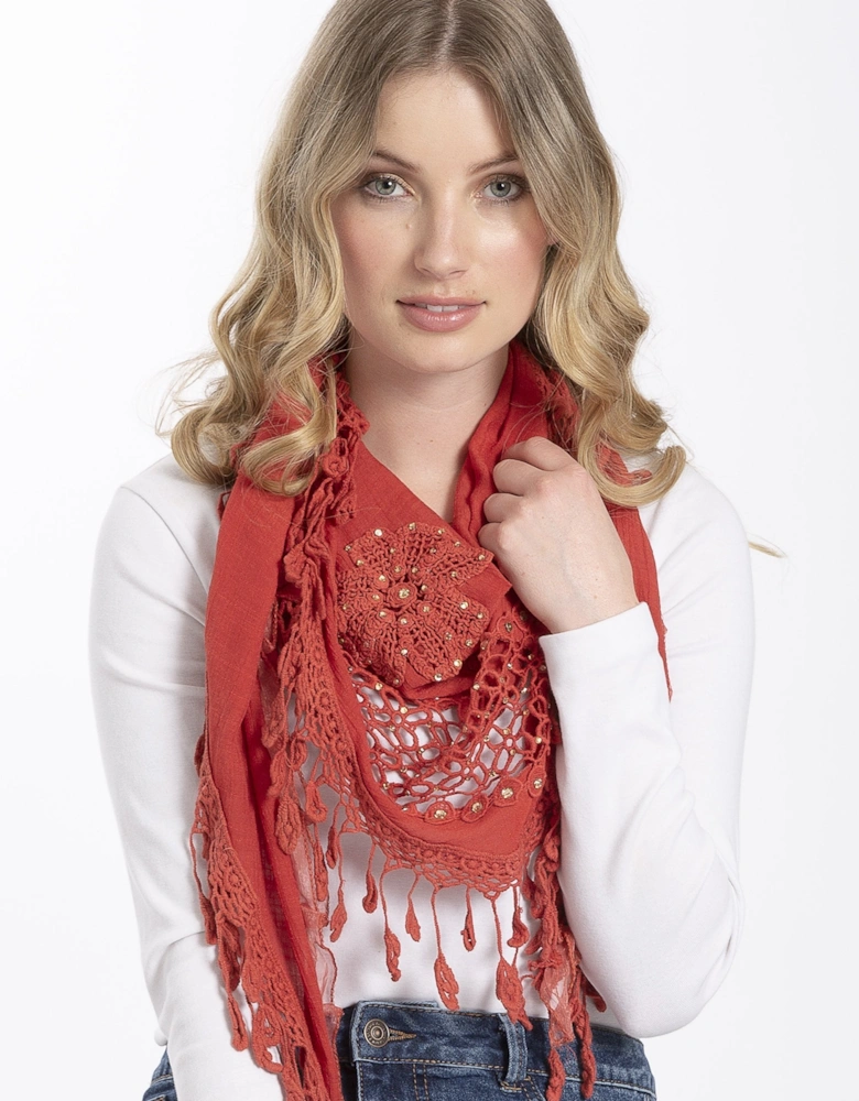 Red Tassled Cotton Triangle Scarf