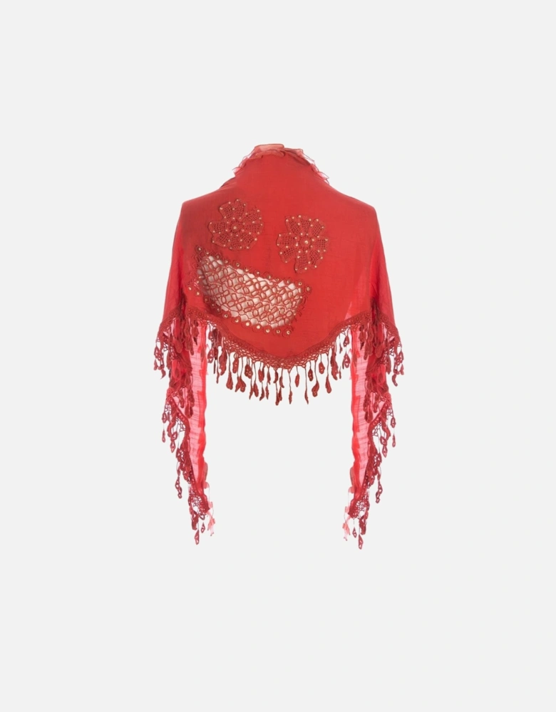 Red Tassled Cotton Triangle Scarf