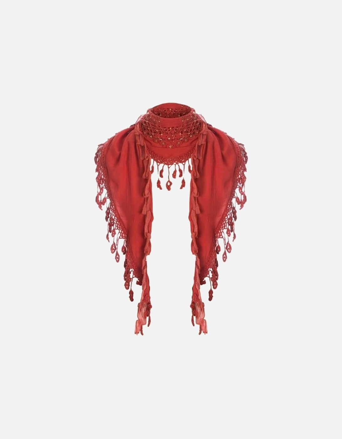 Red Tassled Cotton Triangle Scarf